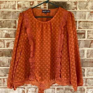 Haute Fox Rust Diamond Shape Ruffled Lace Blouse